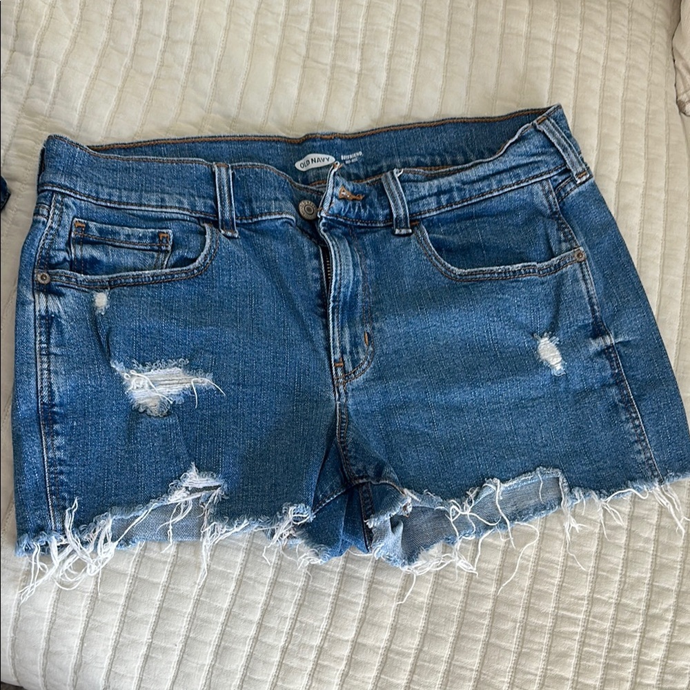 Blue Distressed Denim Shorts